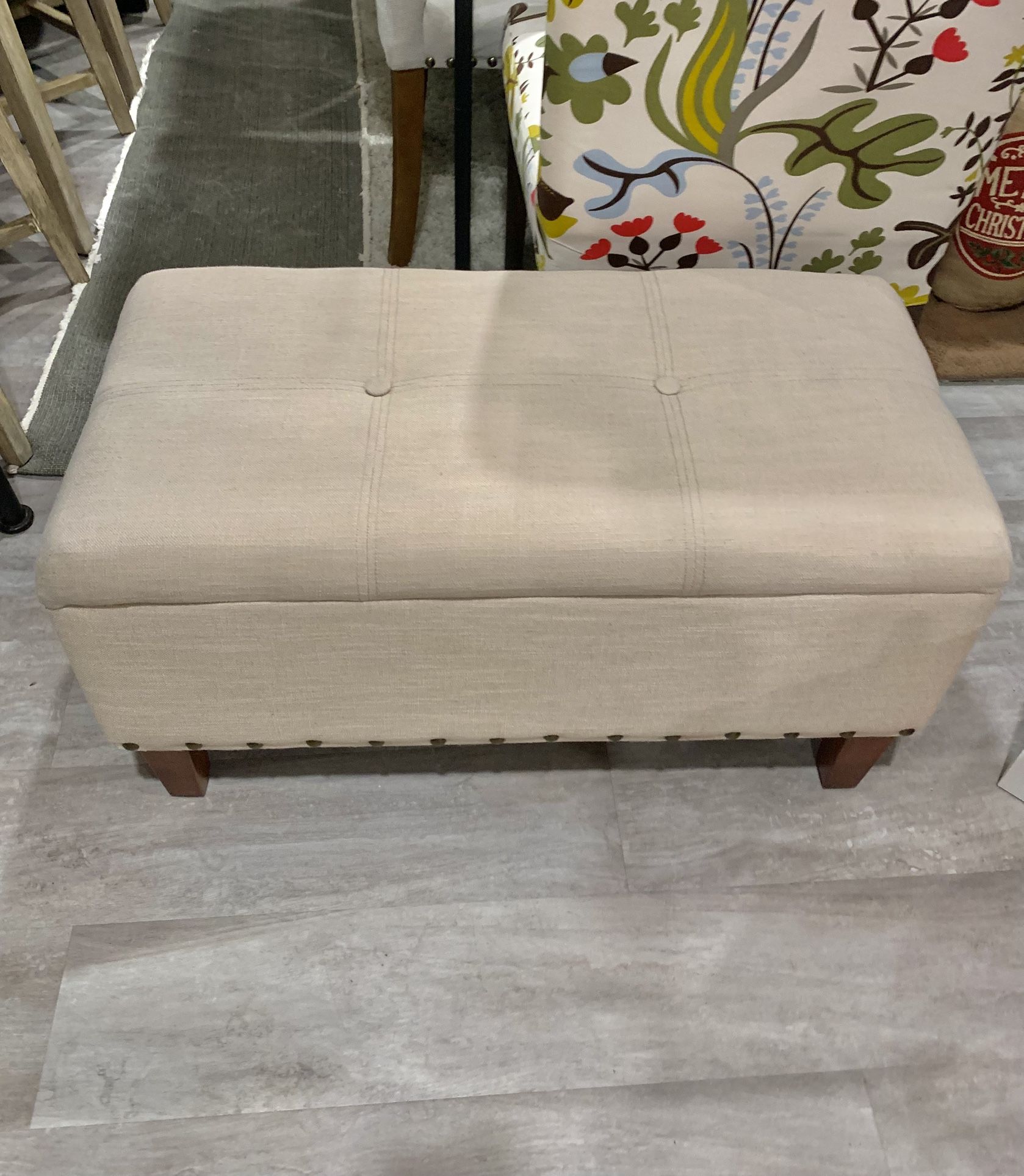 Beige Storage Ottoman Bench