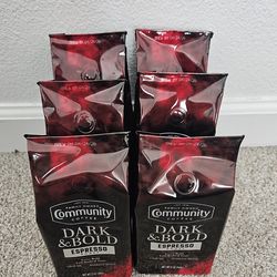 Community Coffee Dark & Bold Espresso Roast, Extra Dark Roast Ground Coffee, 6pak