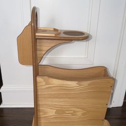 Vintage Wood side Magazine Rack and cup holder Honey Color