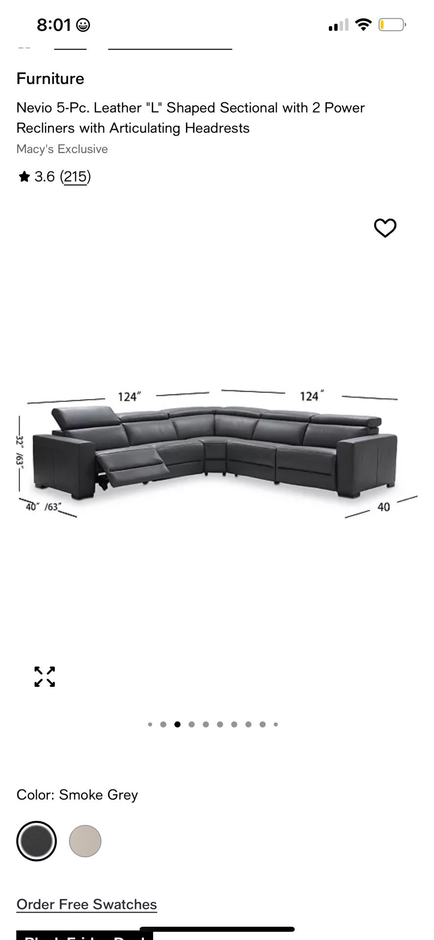Nevio 6-pc Leather "L" Shaped Sectional Sofa with 3 Power Recliners and Articulating Headrests