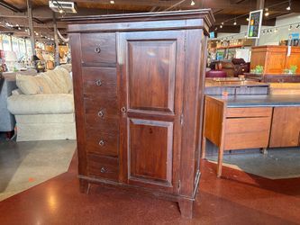 CRATE & BARREL Dark Wood Armoire with Five Drawers and Shelving