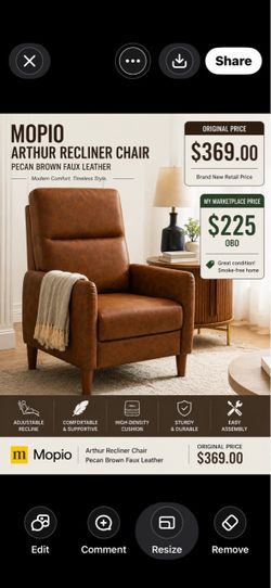 Mopio Arthur Recliner Chair – Pecan Brown Faux Leather