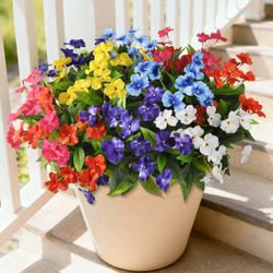 Hommyea Artificial Fake Flowers for Outdoor, 6 Bundles UV Resistant Faux Plants Decoration Silk Flowers No Fade Plastic Flowers for Outside Planters H