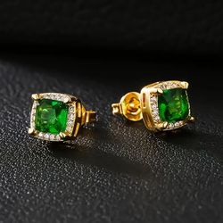 Emerald Green Crystal Stud Earrings ✨ Gold-Tone Boutique Jewelry