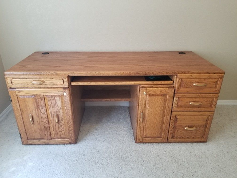 Large Oak Desk and Chair