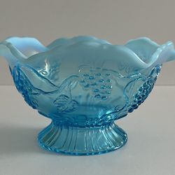Vintage Jefferson Glass Blue Opalescent Grapevine Bowl Compote Candy Nut Dish