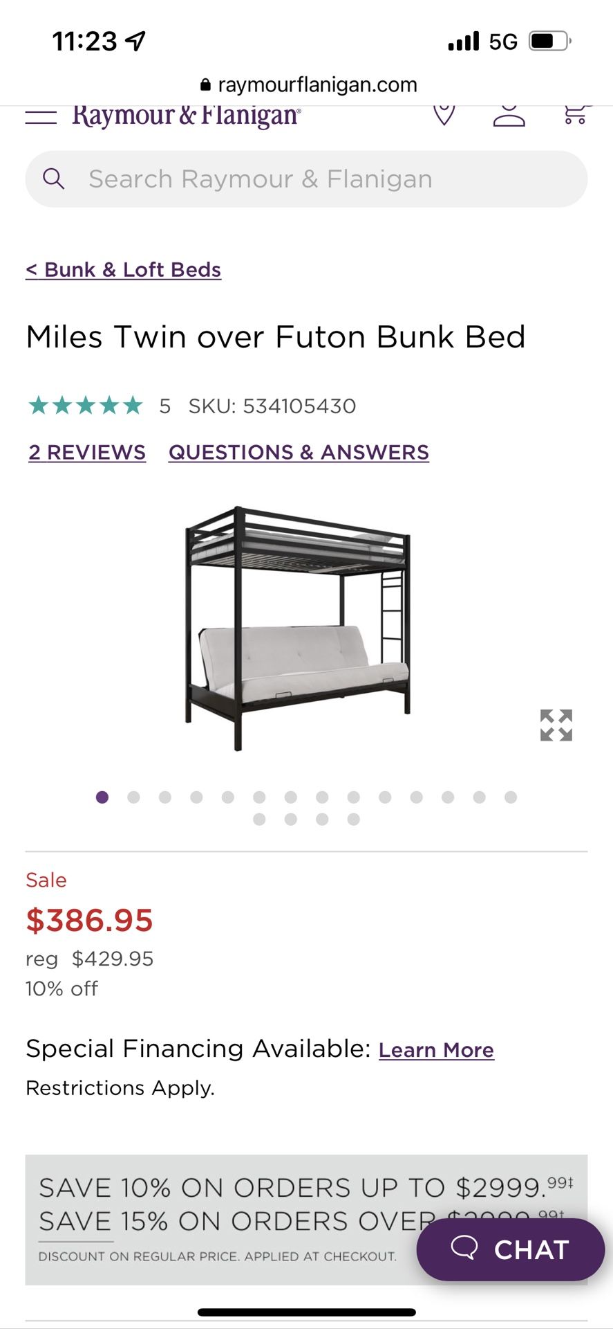 Black metal twin over futon bed