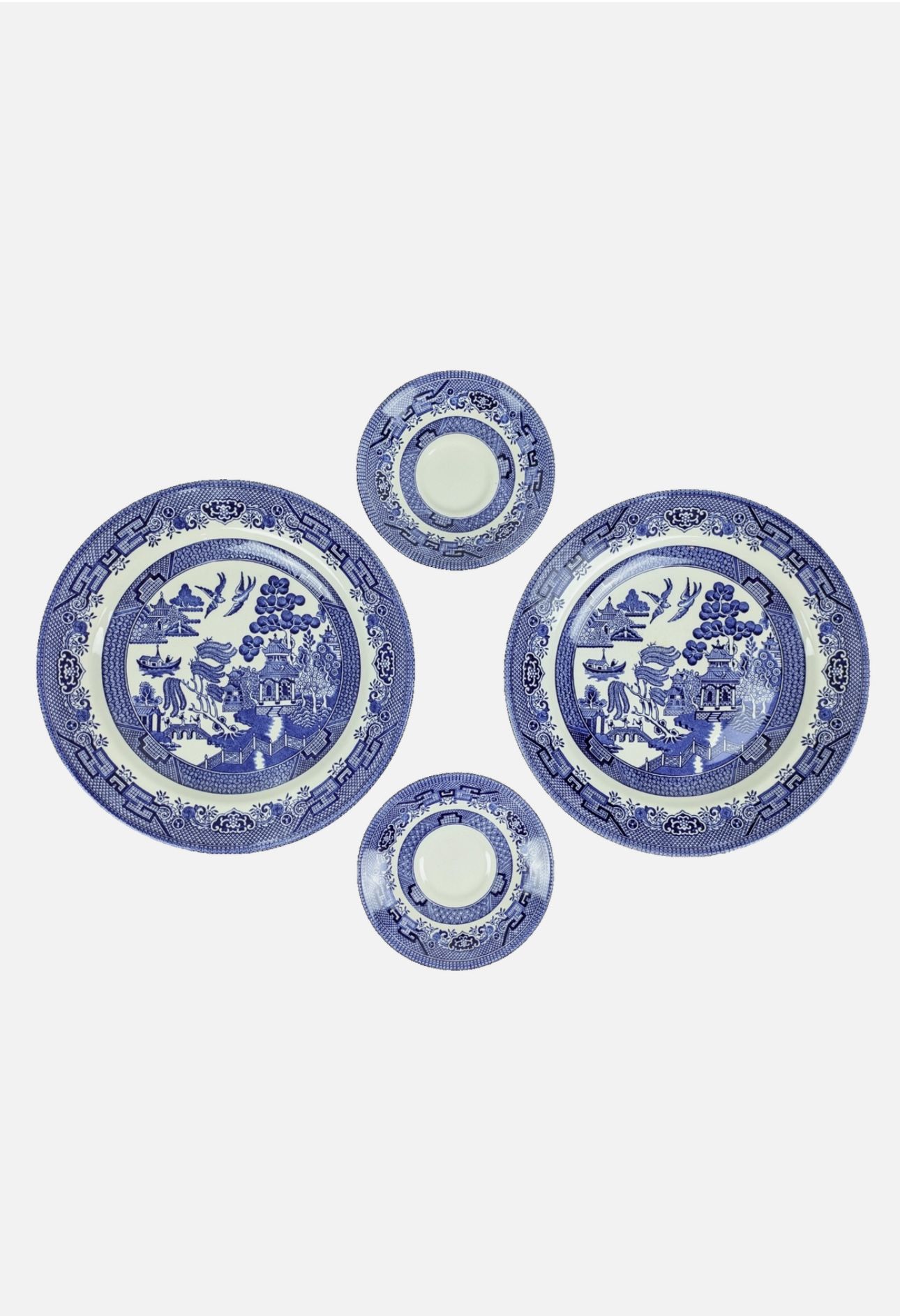 Churchill Blue Willow Set – Two 10" Dinner Plates and Two 5.5" Saucers