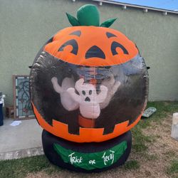 2006 Gemmy Airblown Inflatable Rotating Pumpkin Globe With Ghosts Lightup 6' T