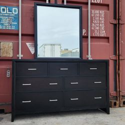 Contemporary 7-Drawer Wood Dresser with mirror 5ft w 3ft h 16" d