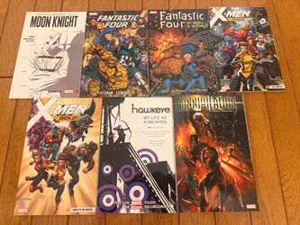 📚 MARVEL GRAPHIC NOVEL / TRADE PAPERBACK LOT – 7 BOOKS Selling all 7 Marvel books together. Great mix of X-Men, Fantastic Four, Moon Knight, Hawkeye