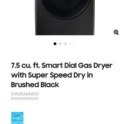 Samsung brushed black gas dryer NEW