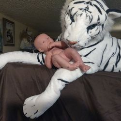 Faux Toddler Doll & Large White Tiger Plush