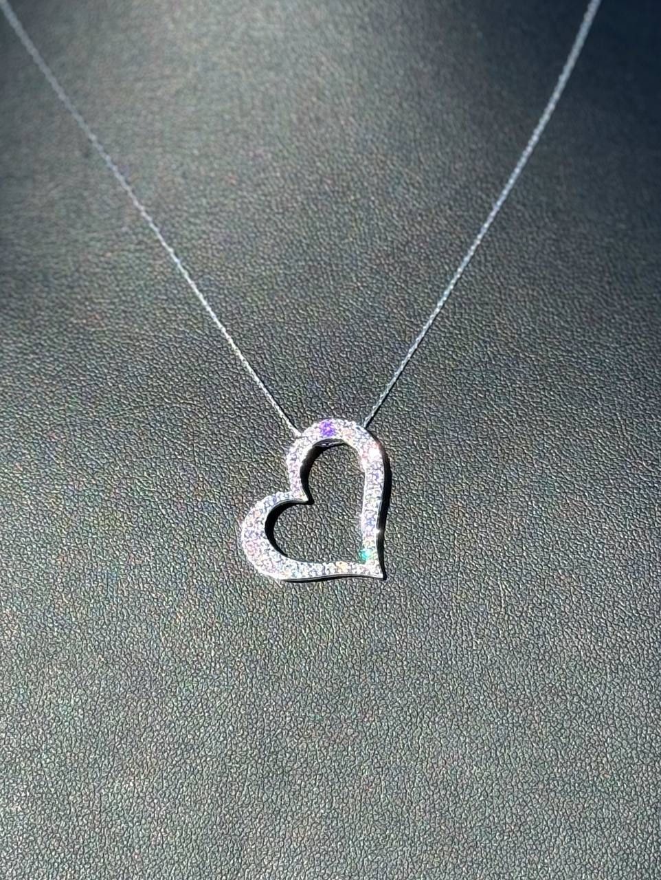 14k white gold 0.55 CTW diamond heart pendant with 16.5” chain necklace