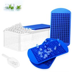 Blue Silicone Mini Ice Cube Tray Set with Storage Container and scoop