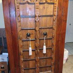 Mahogany Stained Oak Armoire Cabinet 