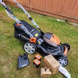 Yard Force 60-Volt Cordless Self-Propelled Lithium-Ion Mower 2 4.0 mAh Batteries and Charger   Self Propelled 3-in-1 mower that has a powerful br