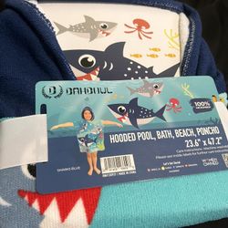 Baby Shark Soft Hooded Bath Pool Poncho  23.6inches By 47.2inches