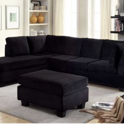 New Black Velvet Sectional 