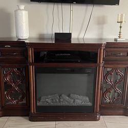 72” wooden fireplace TV stand