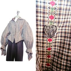Byron Lars Gingham Couture Runway Blouse Balloon Sleeves Victorian Rare