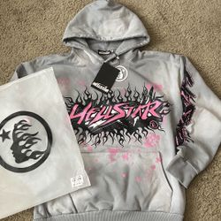 HellStar Grey Pink Future Flame Hoodie