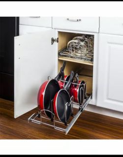 Trinity Sliding Pot Organizer (TBFC-2208) is a pull-out wire rack that mounts inside a lower kitchen cabinet.