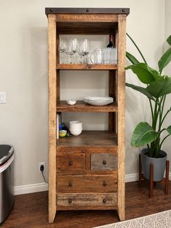 Rustic Farmhouse Kitchen Hutch / Etagere – Wood Display Cabinet with Drawers