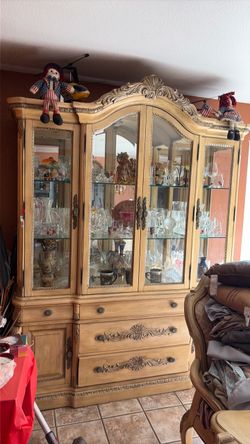 Large Ornate Wood China Cabinet Hutch