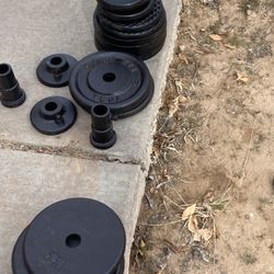 210pounds  iron weights and bar