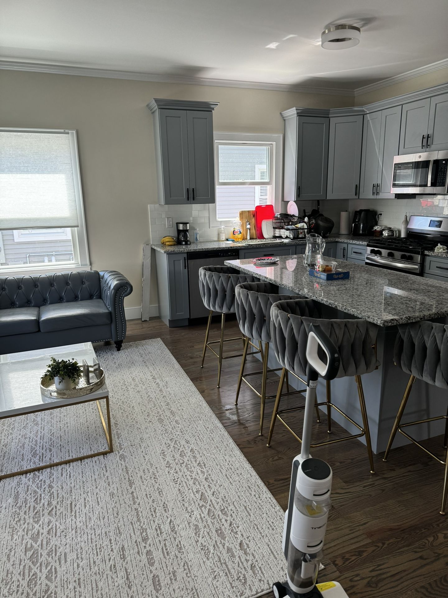 4 Tufted Gray Bar Stools