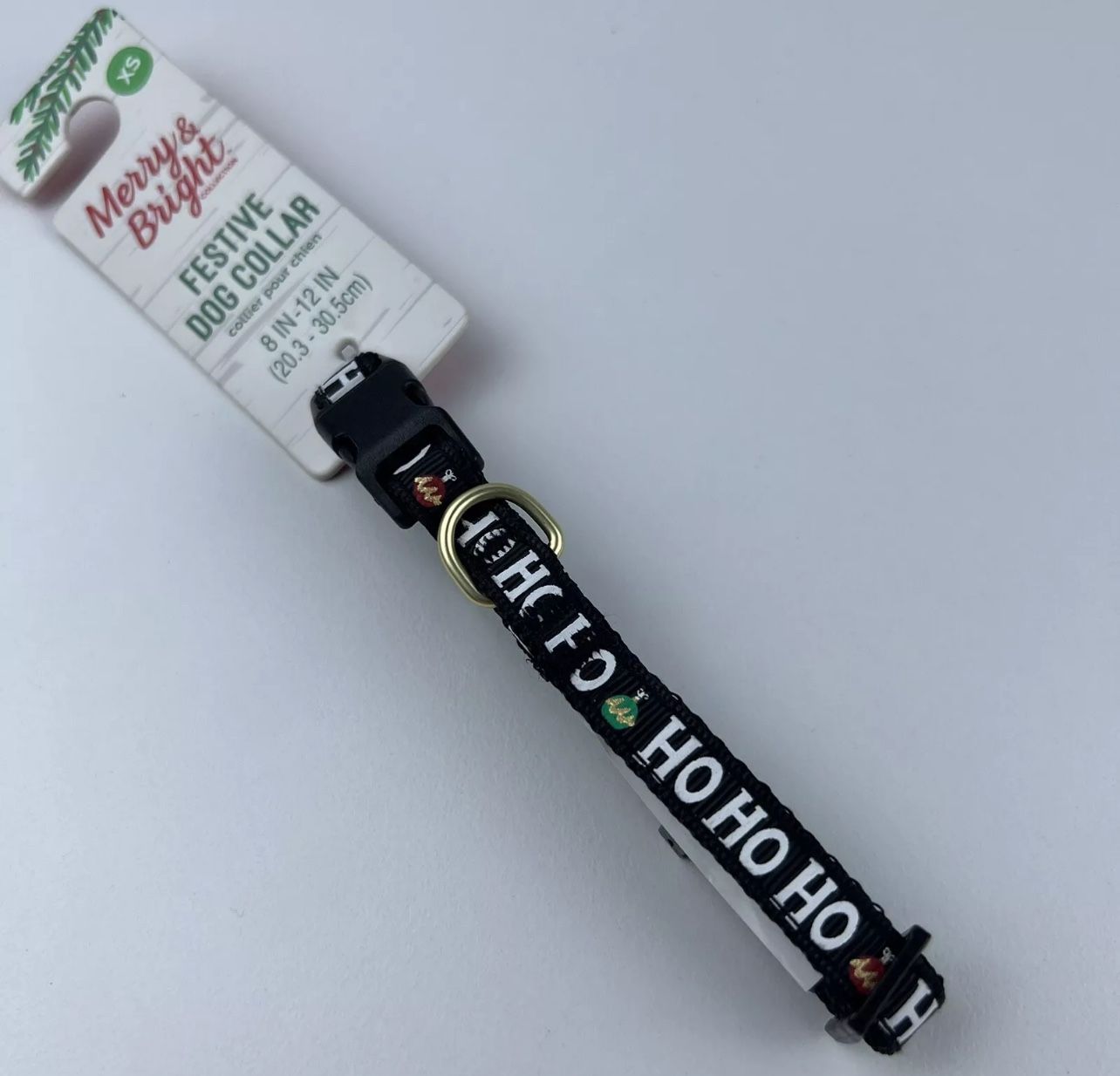 Merry & Bright Adjustable Holiday Themed Dog Collar. “Ho Ho Ho” . Size XS. New. 8”- 12”