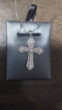 Stirling Cross Pendant Necklace with CZ Stones
