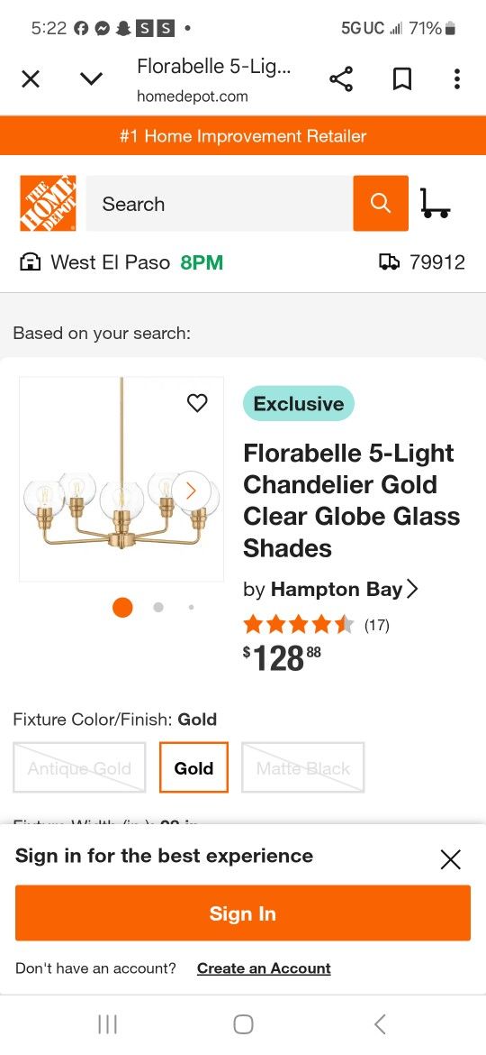 Florabella 5 Light Chandelier Brand New