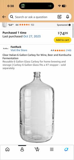 FastRack 6 Gallon Clear Glass Carboy