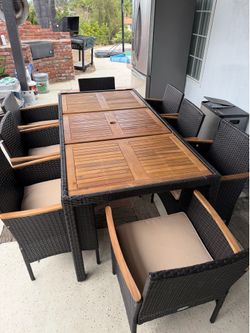9 PCS Outdoor Dining Set PRICE FRIM !!! with Acacia Wood Tabletop