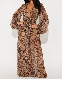Leopard Print Chiffon Maxi Dress size XL