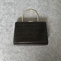 Vintage Black Woven Evening Bag With Gold Chain Handle