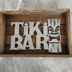 Tiki Bar Sign Wood/Wooden Metal Hanging 12" × 8