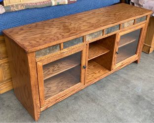 Beautifully Grained Oak and Slate TV Entertainment Base  / Storage Display Center