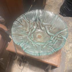Modern 18.5" Textured Glass Vessel Bathroom Sink