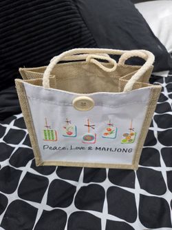 Peace Love & Mahjong Jute Tote Bag