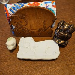 Pig Collectables-napkin Holder, Candle & Spoon Rest Or Soap Dish...