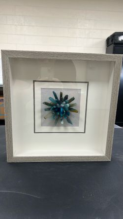 Framed Crystal Wall Art - Blue and Aqua Geometric Flower Design- 3-D Decor