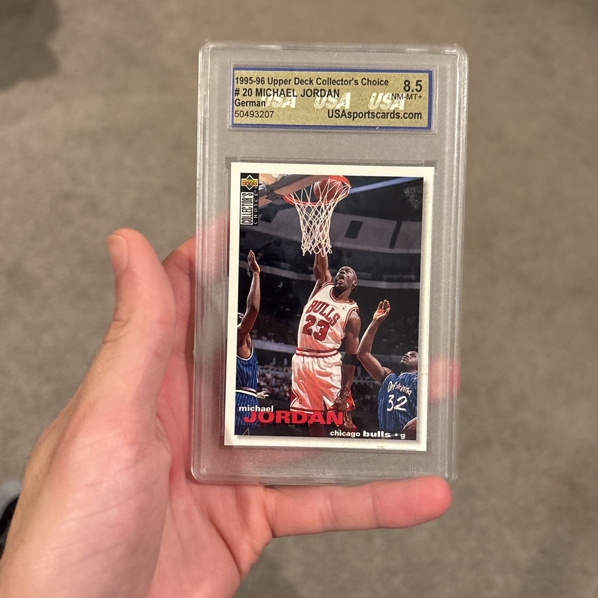 1995-96 upper Deck Collectors Choice #20 MICHAEL JORDAN GERMAN PSA 8.5 Graded Card