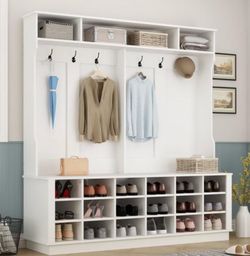 White Entryway Hall Tree / Coat Rack with Shoe Storage – $115 OBO