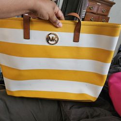 Michael Kors yellow and white large tote bag.