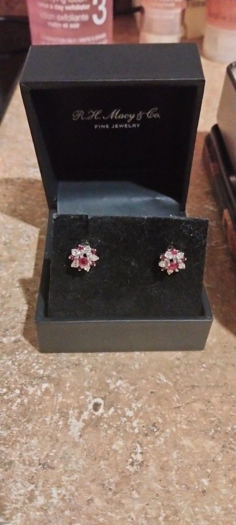 Ruby/Diamond Pair Of Earrings. 