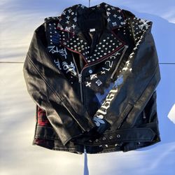 Smoke Rise Graffiti Studded Leather Jacket. Size M.
