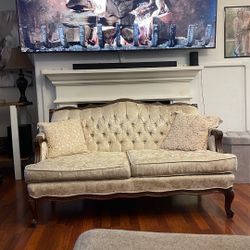 Antique Couch W Wood Accents